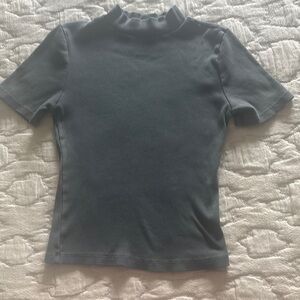 Anthropologie Gray Fitted Mandarin Collar T-Shirt